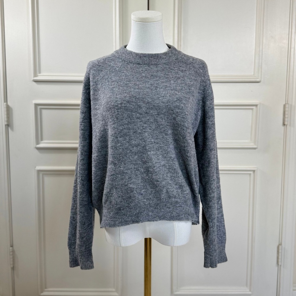 Zara Alpaca Wool Blend Sweater Women's M Gray Crewneck Minimalist Knit Basic